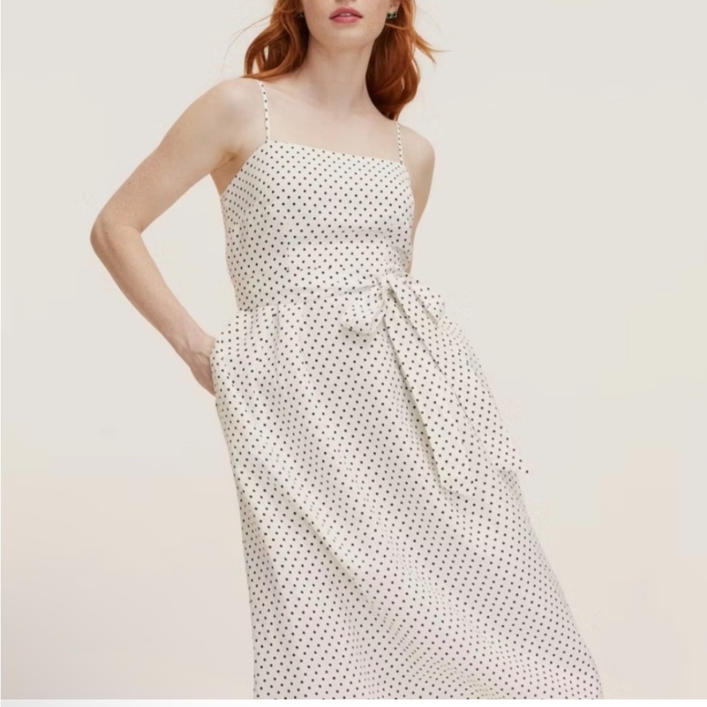 Kate Spade Black and White Polka Dot Linen Midi Dress with POCKETS